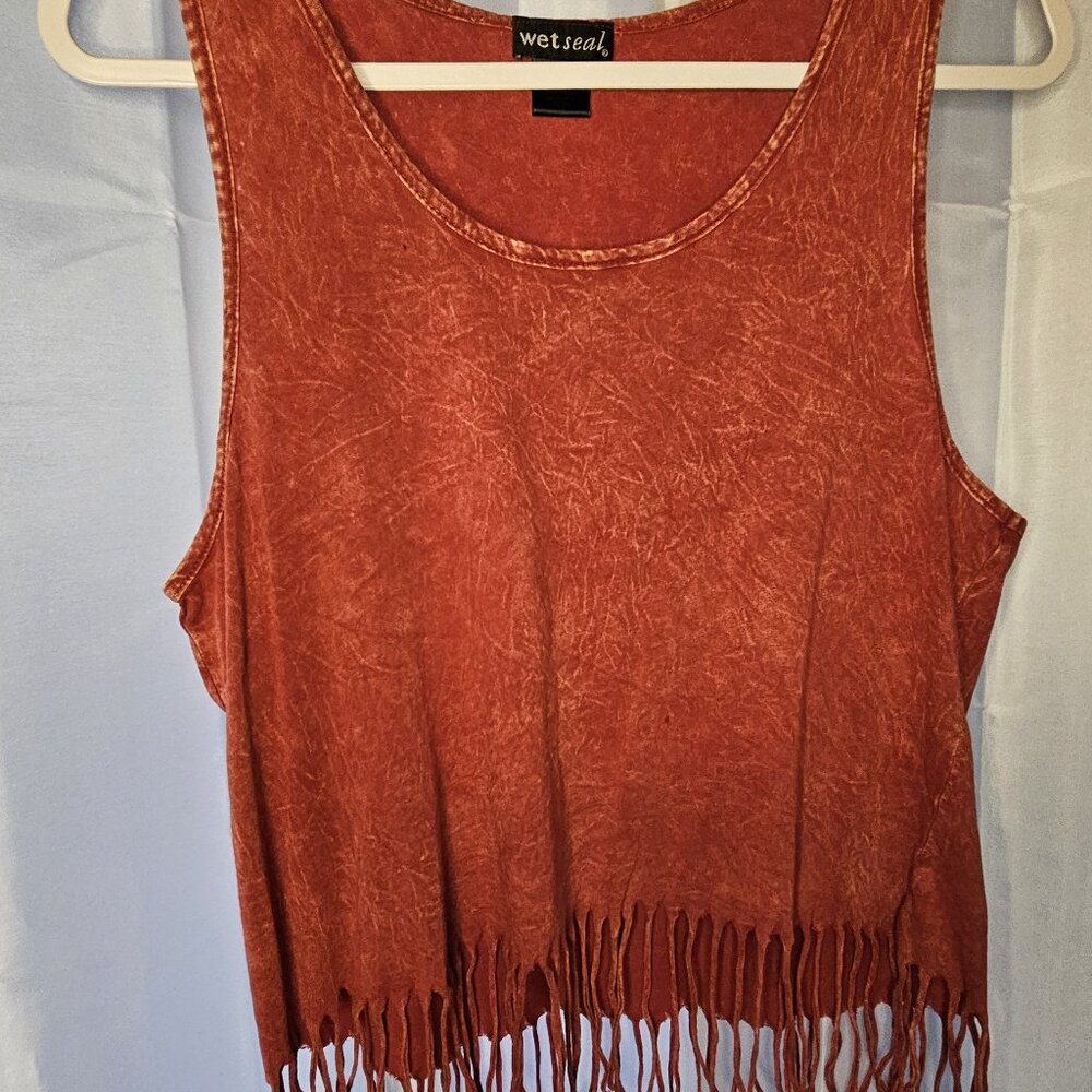 WET SEAL Women's Taffy Red Knit Tie-dye 70's Style Tank - XL
